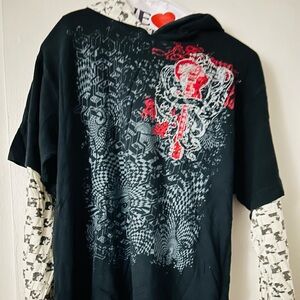 Point Zero Black and Red Graphic Men's Hoodie